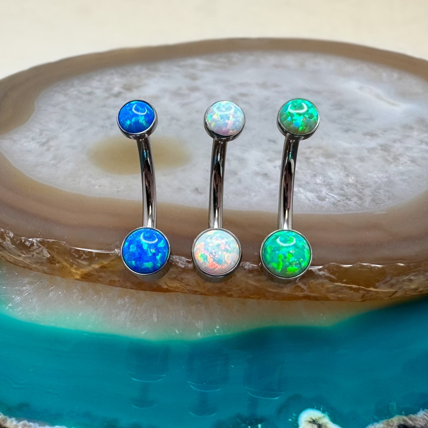 Bezel Set Opal Navel Curve