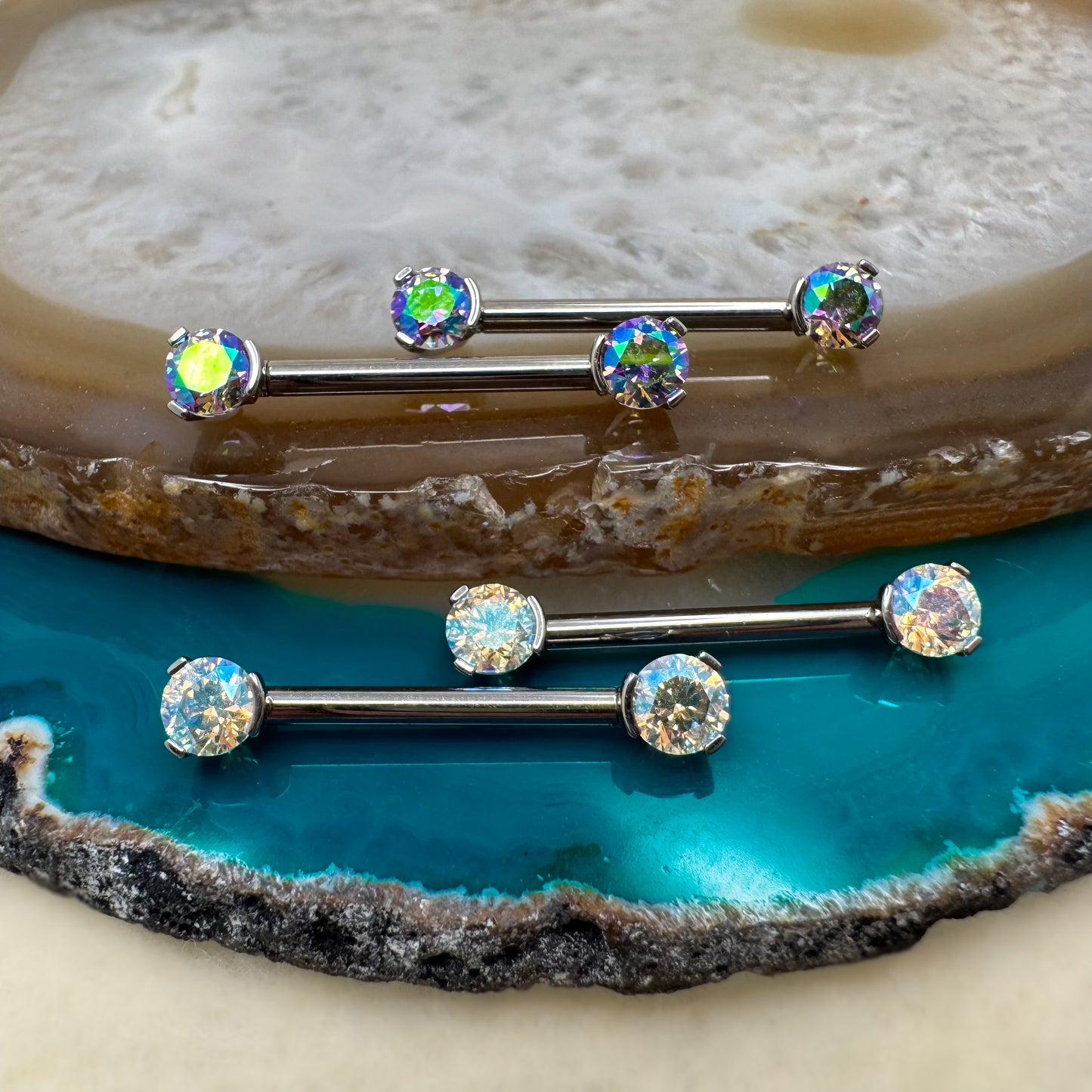 Straight Barbell with Prong Set CZ Ends