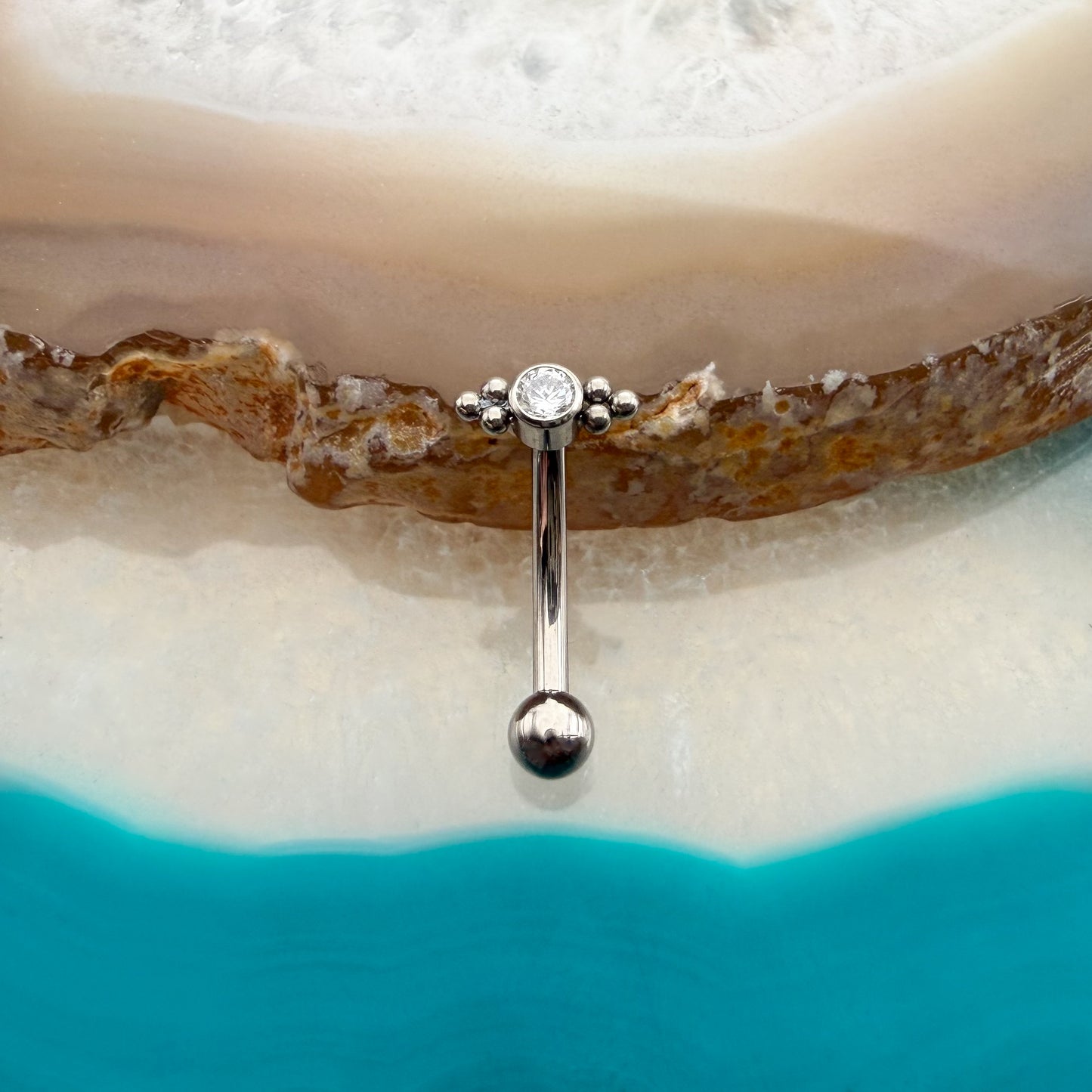 Tri-Bead CZ Curved Barbell