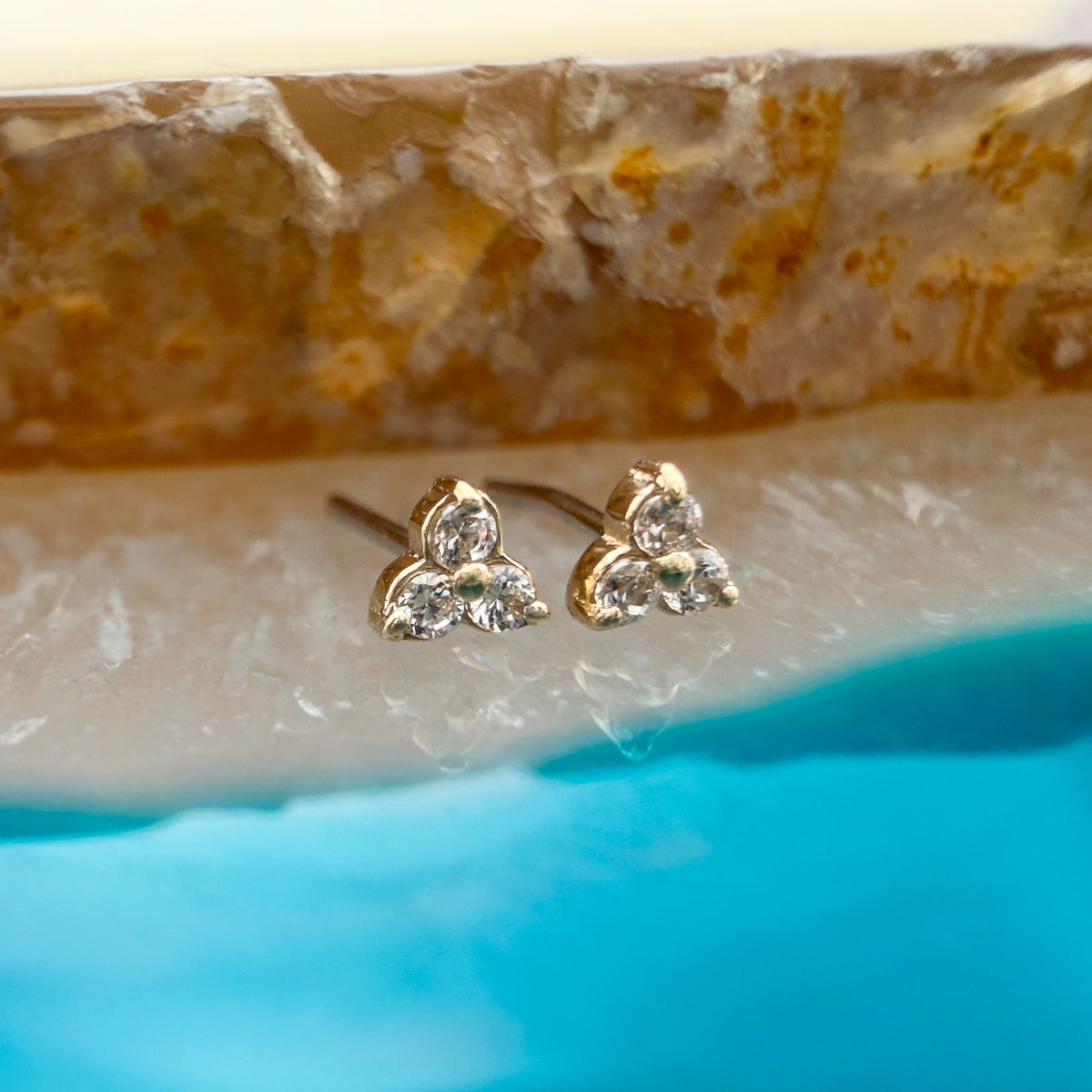 14K Mini CZ Trio End