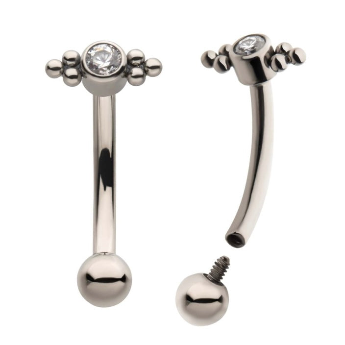 Tri-Bead CZ Curved Barbell